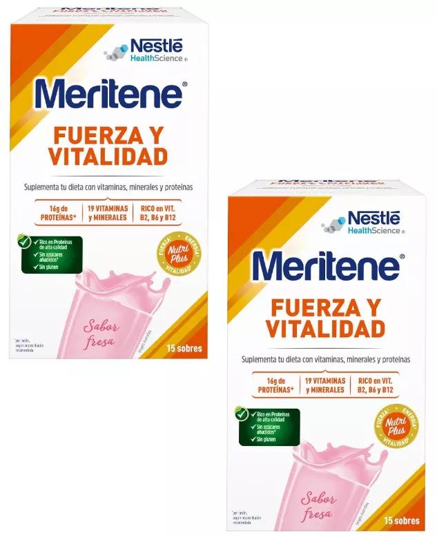 Meritene Strength and Vitality Erdbeerpulver 2x15 Umschläge
