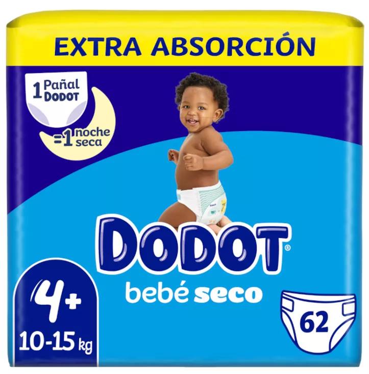 Dodot Pañales Bebé Seco Extra T4+ (10-15 Kg) 62 uds