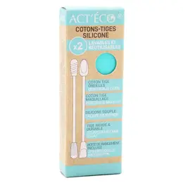 Act'Éco Double Coton Tige Réutilisable Silicone et Embout Maquillage Turquoise