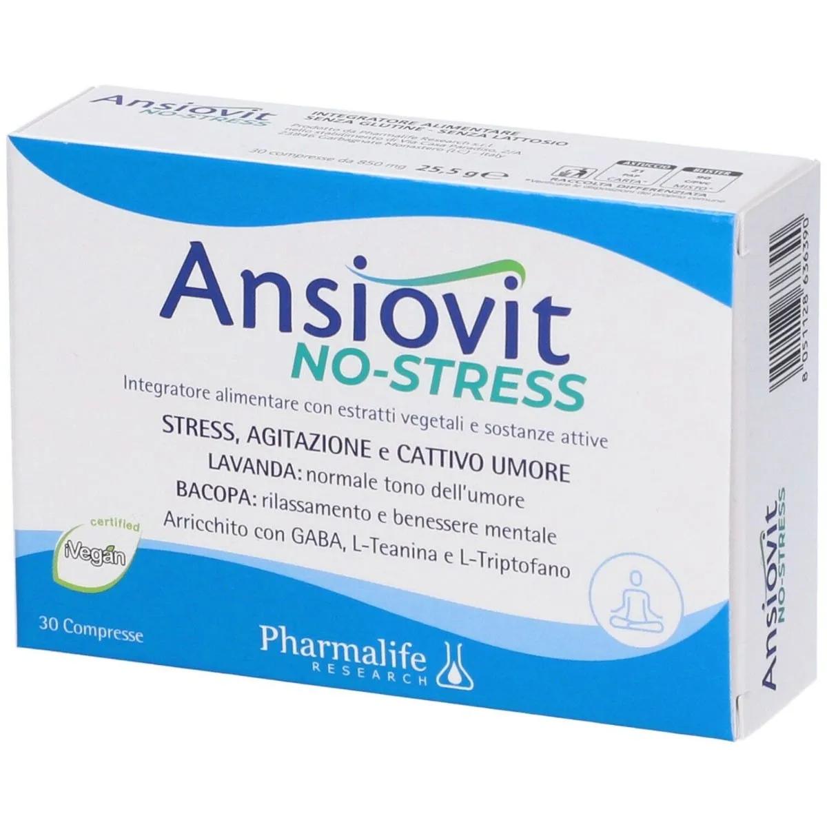 Pharmalife Ansiovit No-Stress Integratore per Rilassamento e Benessere Mentale 30 Compresse