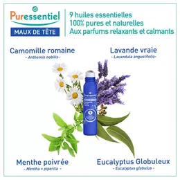 Puressentiel Bien-Être Maux de Tête Roller aux 9 Huiles Essentielles 5ml