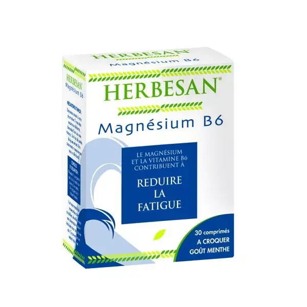 Herbesan Magnésium B6 30 comprimés à croquer Goût Menthe