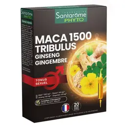 Santarome Bio Maca 1500 Tribulus Ginseng Gingembre Tonus Sexuel 20 ampoules