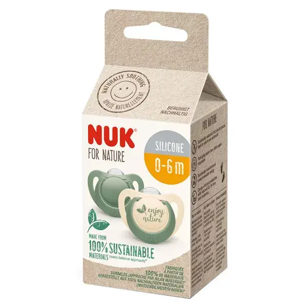 Nuk 2 Sucettes Nuk For Nature Silicone 0-6m Eucalyptus