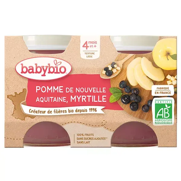 Babybio Fruits Pot Pomme Myrtille +4m Bio 2 x 130g