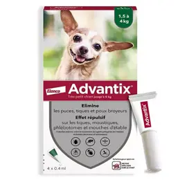 Advantix Chien Solution Antiparasitaire Très Petite Race 1,5 à 4kg 4 pipettes