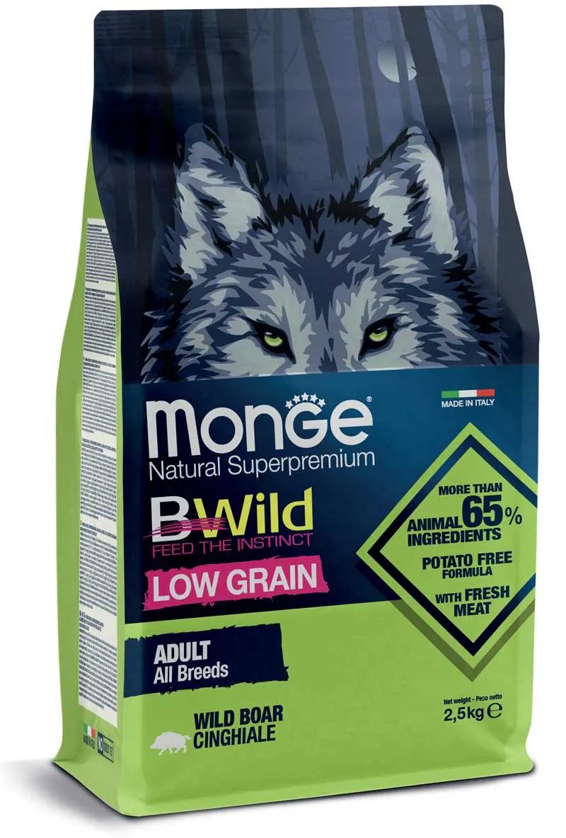 Monge B Wild Low Grain All Breeds Con Cinghiale Cibo Secco Per Cani Adulti Sacco 2,5 Kg