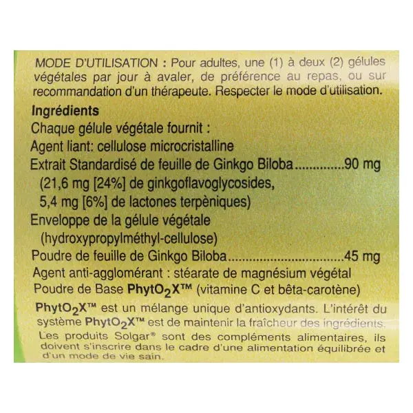 Solgar SFP Ginkgo Biloba 60 vegetarian capsules