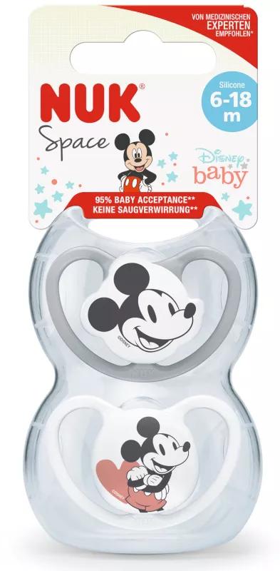 Nuk Space Chupete Mickey Silicona Gris y Blanco 6-18m 2 uds