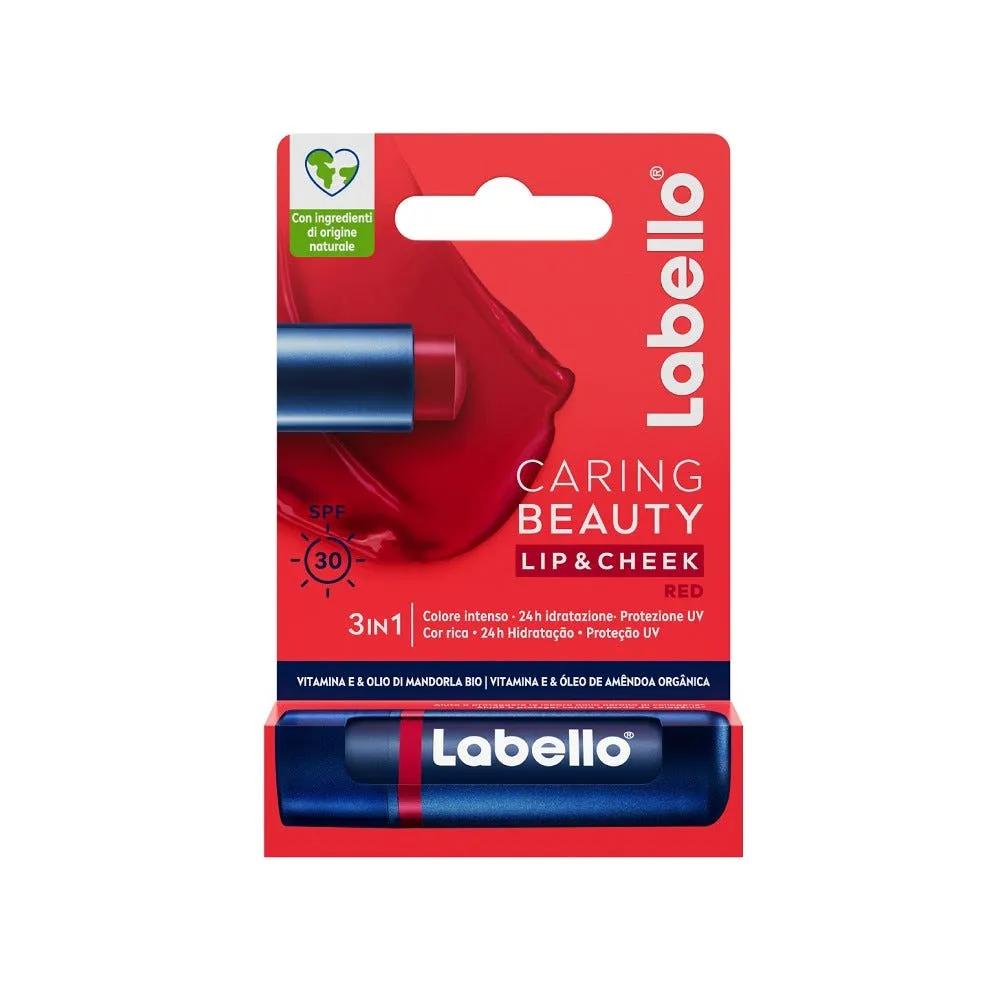 Labello Caring Beauty Lip & Cheek Red SPF30  Burrocacao Labbra e Guance Colorato Rosso 4.8 g