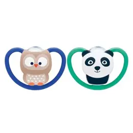 Nuk Sucette Physiologique Silicone Space +6m Panda Hibou Lot de 2