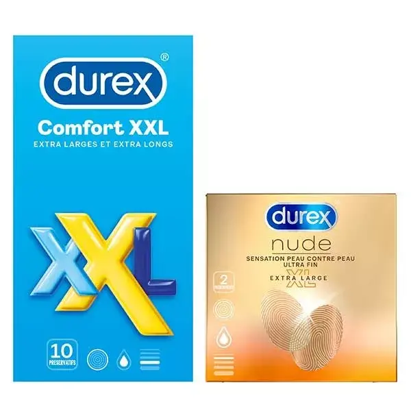 Durex Lot de 2 Boîtes de Préservatifs Confort XXL x10 - Nude XL x2