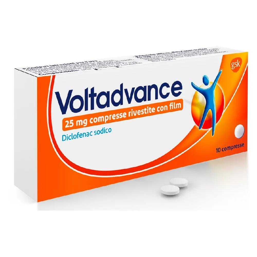 Voltadvance Antinfiammatorio 25mg Diclofenac per cervicale Mal di Schiena dolori articolari 10 Compresse Rivestite