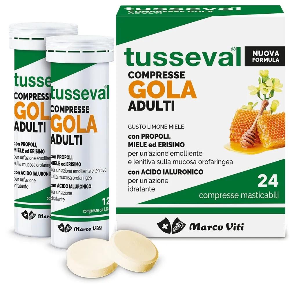 Tusseval Gola Adulti Mal di Gola 24 Compresse Masticabili Limone e Miele