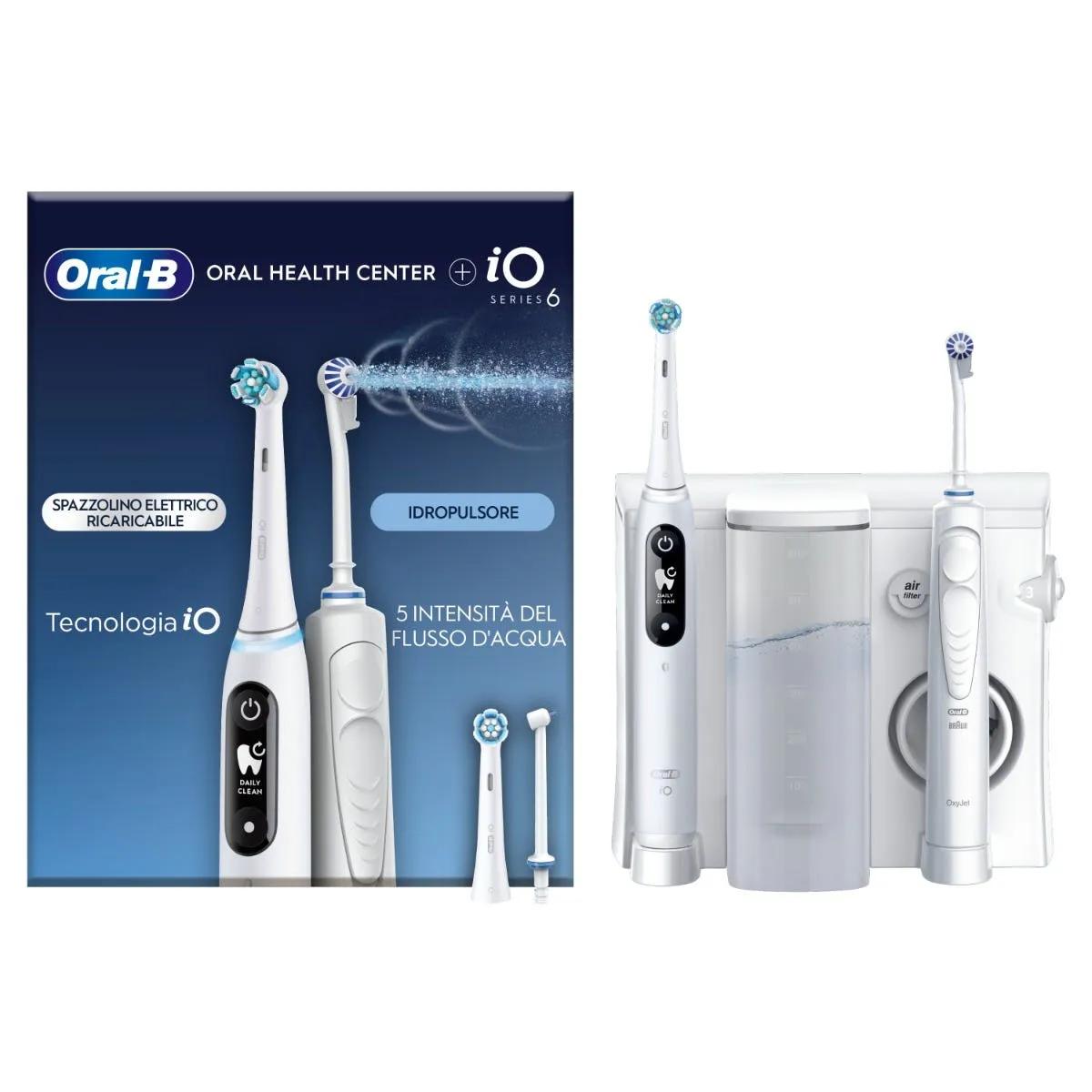 Oral-B Idropulsore con 1 Beccuccio Oxyjet, 1 Beccuccio Con Getto D’acqua + 1 Spazzolino Elettrico iO6 con 2 Testine Di Ricambio