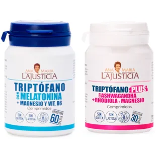 Ana Maria Lajusticia Tryptophane Plus Ashwagandha + Rhodiola + Magnésium 60 comprimés + Tryptophane + Mélatonine + Magnésium et Vitamine B6 60 comprimés