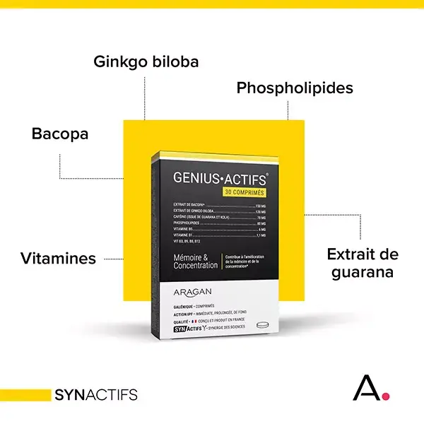 Aragan - Synactifs - Geniusactifs® - Mémoire - Bacopa- 30 comprimés