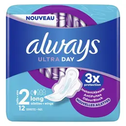 Always Serviettes Ultra Long Plus avec Ailettes 12 unités