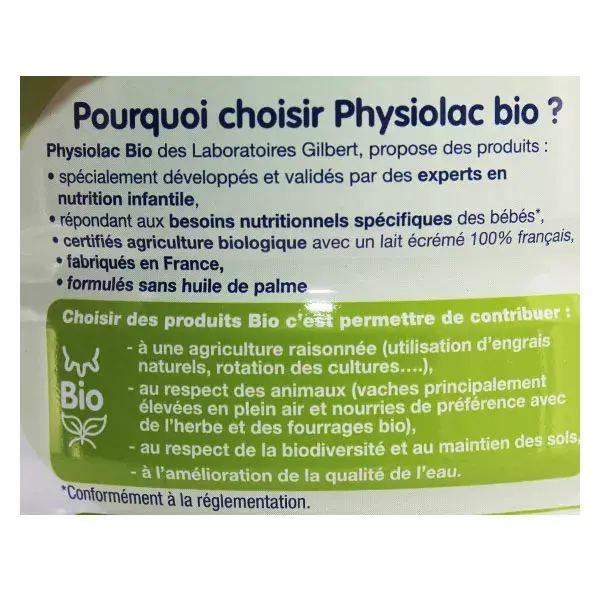 Physiolac Organic Milk 2nd Age Thickened Formula 800g