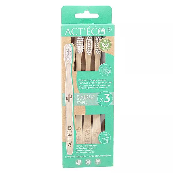 Act'Éco Brosses à Dents Bambou Souples lot de 3