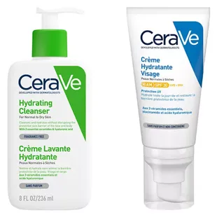 Routine viso CeraVe per pelli secche: Crema detergente idratante 236 ml e Crema idratante viso SPF 30 52 ml