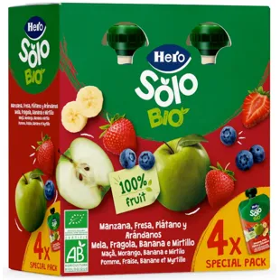 Hero Solo Bio Sacos de Maçã, Morango, Banana e Mirtilo +4m 4x100 gr