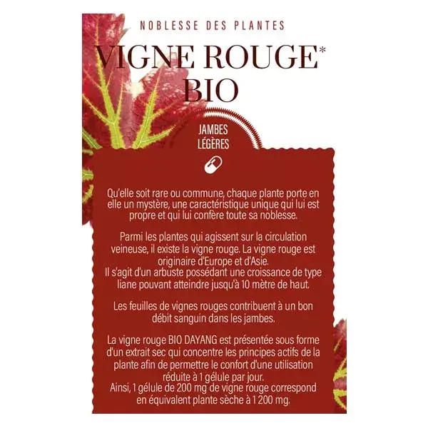 Dayang Vigne Rouge Bio Jambes Légères 15 gélules