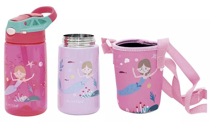 Olmitos Dinos Pink Tritan and Steel Bottles Set