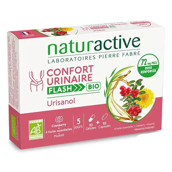 Naturactive Urisanol Flash Cranberry et 5 Huiles Essentielles  10 gélules et 10 capsules