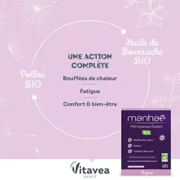 Manhaé - Ménopause Expert BIO - Bouffées de chaleur, fatigue- Pollen BIO - 60 gélules - 2 mois