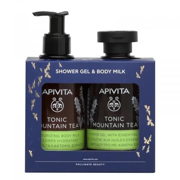 Apivita Cofanetto Tonic Montain Tea Gel doccia con oli essenziali 250 ml + Latte corpo idratante 200 ml