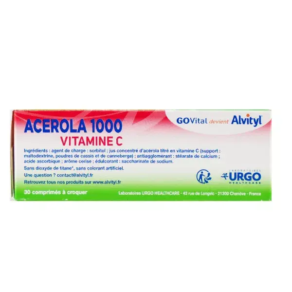 Alvityl Acerola 1000 à croquer Vitamine C dès 12 ans 30 comprimés