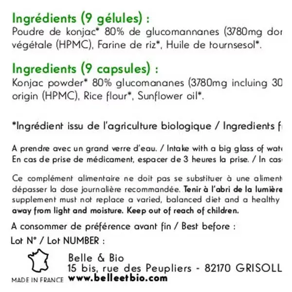 Belle & Bio Organic Konjac 120 capsules