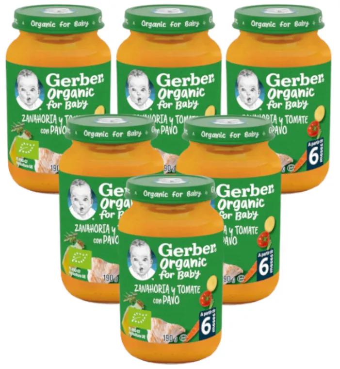 Gerber Bio Carotte, Tomate et Dinde +6m 6x190 gr