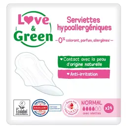 Love & Green Serviettes Hypoallergéniques Normal 14 unités