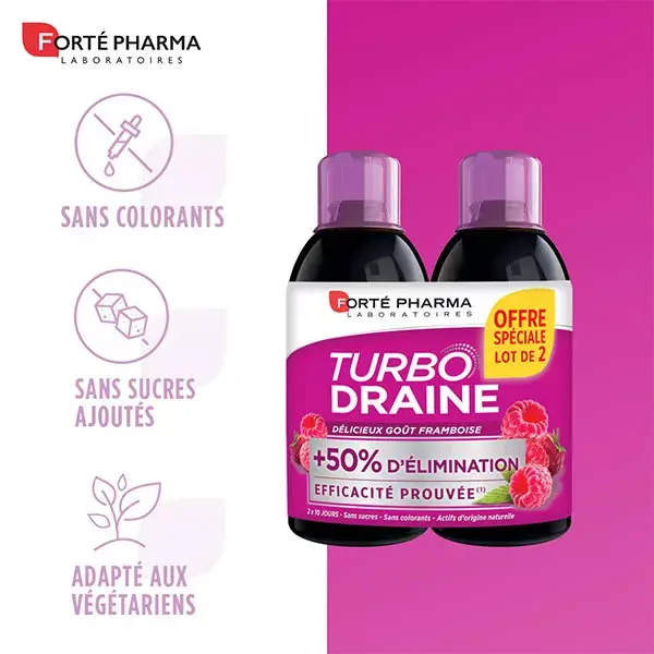Forte Pharma TurboDraine Slimming Drink Raspberry Pack of 2 x 500ml PROMO