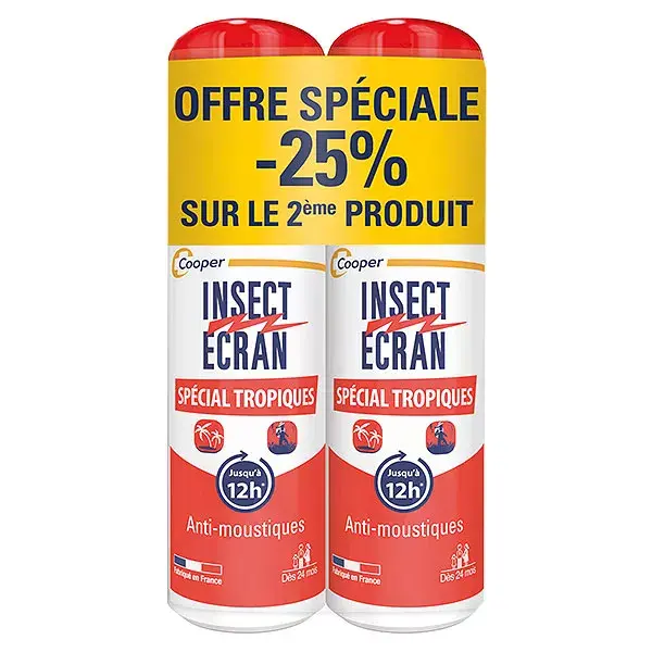 INSECT ÉCRAN Répulsif Anti-Moustiques Peau Spécial Tropiques Lot de 2 x 75 ml