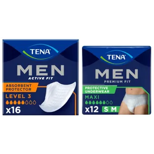 TENA Men Active Fit Level 3 Incontinence 16 units + Premium Fit Pants Premium Fit S/M 12 units
