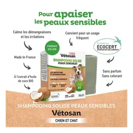 Clément Thékan Vétosan Shampooing Solide Peaux Sensibles chiens et chats 100 g