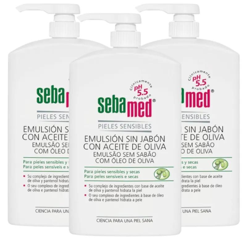 Sebamed-Emulsion ohne Seife mit Olivenöl 3x1 L