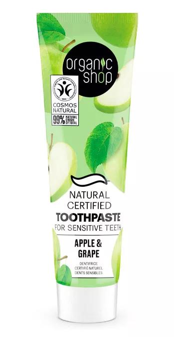 Organic Shop Pasta de Dentes Natural Sensibilidade Dental, Maçã e uva 100 gr