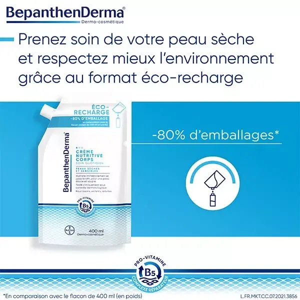 BepanthenDerma® Crème Nutritive Corps Peaux sèches et Sensibles Éco-Recharge 400ml