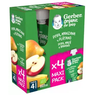 Gerber Organic Pouch Pear Apple Banana Multipack +6m 4x90 gr