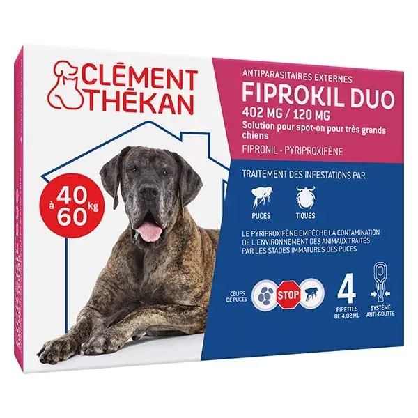 Clément Thékan Fiprokil Duo perros 40-60kg 4 pipetas