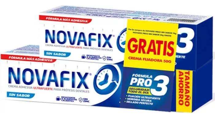 Novafix Pro3 Crème adhésive pour prothèses dentaires sans saveur 70 gr + 50 gr OFFERTS