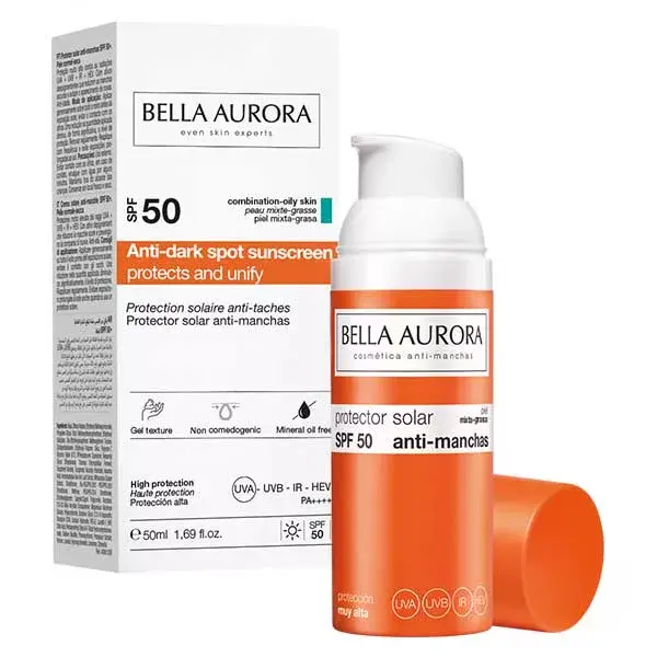 Bella Aurora Crème Solaire Anti-taches FPS50 Peaux mixtes à Grasses 50ml