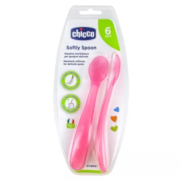 Chicco Mis Primeras Cucharas Flexibles Punta de Silicona Rosa +6m 2 unidades