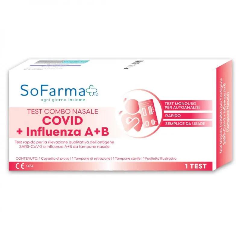 SofarmaPiu Test Antigenico Rapido Combinato per Covid-19 e Influenza A/B 1 Tampone Nasale