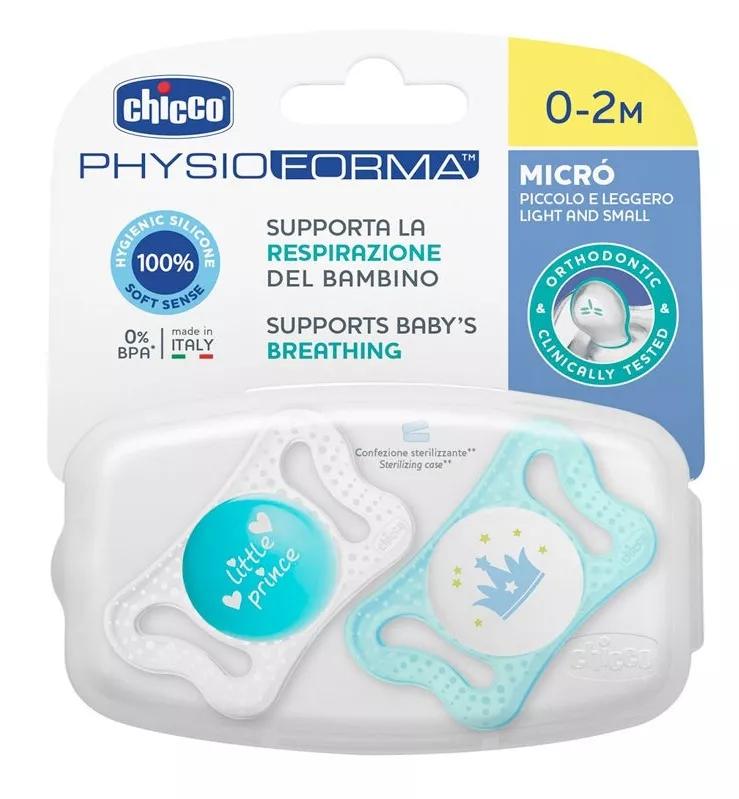 Chicco Chupeta Physio Micro Silicone 0-2M 2 Unidades Azul e Verde