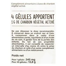 Nutrisanté Vitavea Les Nutri'Sentiels Bio Charbon Végétal Activé 40 gélules